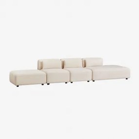 Sofa Modułowy 3-częściowy Z Prawym Szezlongiem I Pufem Fogler Len Aksamit Beż Lniany - Sklum