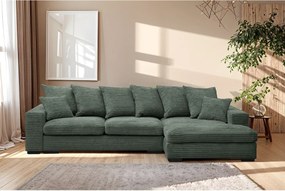 Narożnik z funkcją spania i pojemnikiem, Sofa w kształcie L Gabon L, tkanina Zoom, Zielony, Prawy