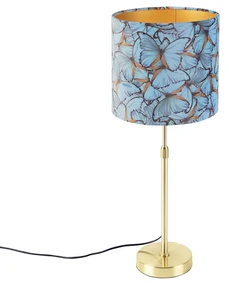 Lampa stołowa regulowana złota/mosiądz klosz welurowy motyle 25cm - Parte klasyczny/Antyczny Oswietlenie wewnetrzne