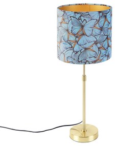 Lampa stołowa złota/mosiężna z abażurem z weluru z motylami 25 cm - Parte klasyczny/Antyczny Oswietlenie wewnetrzne