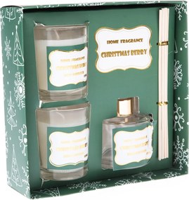 Zestaw upominkowy Świąteczne jagody, 16,6 x 16,6 x 5,7 cm, dyfuzor + 2 świeczki zapachowe