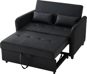 Rozkładana sofa dwuosobowa z funkcją spania - 100 x 154 cm - z regulowanym oparciem - materiał PU - czarny