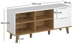 Komoda z Szufladami do Salonu RADIAN 134 cm Biała / Dąb kamienny Nowoczesna