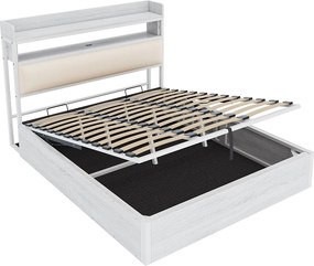 Łóżko z pojemnikiem 180x200 cm - z portem USB i półkami - Białe (materac nie jest wliczony w cenę)