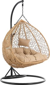 Fotel wiszący 2-osobowy z plecionej żywicy - Jasny naturalny z beżowymi poduszkami - CAYAMBE od MYLIA