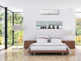 Obraz pingwinów nad oceanem (170x50 cm)