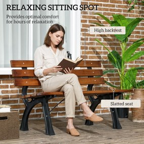 Outsunny Ławka dla 2 osób, do ogrodu i tarasu, Żeliwo + Drewno naturalne, 120 x 57 x 70 cm, Brązowy