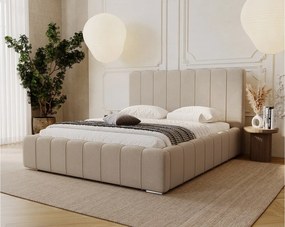 Emporius Lisbon łóżko dwuosobowe 180x200 z pojemnikiem - łóżko tapicerowane 180x200 cm - nowoczesny styl, aksamit, beżowy (Komodo 11)