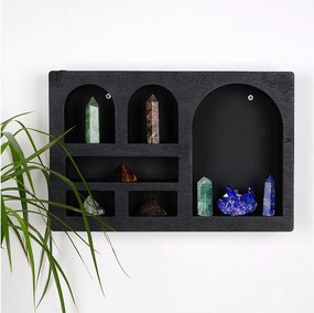 Półka ścienna z litego drewna – 35 cm x 23 cm x 6 cm – czarna