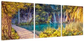Obraz - Jeziora Plitwickie, Chorwacja (z zegarem) (90x30 cm)