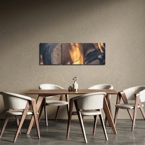 Obraz płonącego drewna (z zegarem) (90x30 cm)