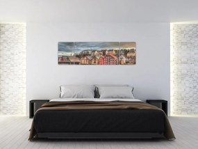 Obraz - domy nad rzeką (170x50 cm)