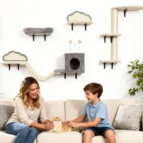 PawHut Zestaw drapaka montowanego na ścianie, powierzchnie ze sizalu, 4 części, dla 1-3 kotów, Beżowy