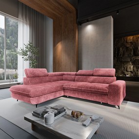 Masseno Narożnik VELISS z funkcją spania i pojemnikiem na pościel Rozkładana sofa do Salonu - Pudrowy róż, TILIA 62