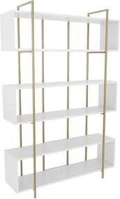 Elegancki regał na książki – 120 x 180 x 29,6 cm – Kolor biały i złoty – Płyta wiórowa pokryta melaminą