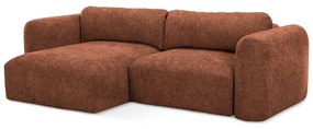Narożnik rozkładany z tkaniny szenilowej ze schowkiem (lewostronny/z szezlongiem) w kolorze terakoty Mele – Makamii