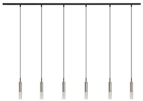 Modern railsysteem zwart met 6 hanglampen zwart met smoke glas 1-fase - Slimline Loyce Nowoczesny Oswietlenie wewnetrzne