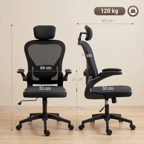 HOMCOM Fotel biurowy ergonomiczny z regulacją podłokietników i wsparciem lędźwiowym fotel do pracy czarny | Aosom PL