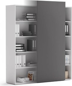 Regał biurowy z przesuwnym panelem BLOCK, 1600 x 400 x 1748 mm, grafitowy