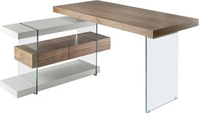 Szare biurko z drewna i szkła hartowanego z orzechowym blatem 3003 ANGEL CERDA