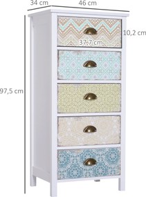 HOMCOM Komoda nowoczesna z 5 szufladami wielokolorowa 46x34x975 cm do salonu sypialni | Aosom PL