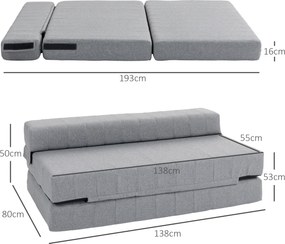 HOMCOM Składany fotel z funkcją łóżka, łóżko dla gości, składane, do 250 kg, 138x80x50 cm, Szary