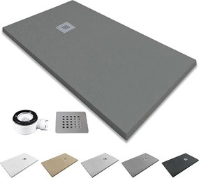 Brodzik z żywicy antypoślizgowy | Zawiera syfon i kratkę odpływową | Kolor Szary Cementowy | 100x80cm