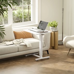 HOMCOM Biurko stojące z regulowaną wysokością na 4 kółkach w kształcie litery C, Białe, 65 cm x 48 cm x 70-110 cm