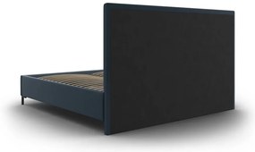 Ciemnoniebieskie tapicerowane łóżko dwuosobowe ze schowkiem i stelażem 180x200 cm Casey – Mazzini Beds