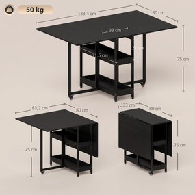 HOMCOM Składany stół jadalniany w stylu industrialnym, dla maks. 4 osób, otwarte półki, elastyczny, metal, płyta wiórowa, czarny | Aosom PL
