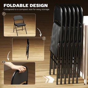 HOMCOM Zestaw 2 Składanych Krzeseł Biurowych, Metalowe Nogi, Składany Fotel do Biura i Poczekalni, Ekoskóra, Czarny | Aosom PL