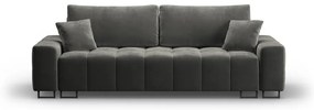 Szara aksamitna rozkładana sofa ze schowkiem 250 cm Wicklow – Cosmopolitan Design