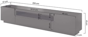 Szafka RTV Loftia 200 cm dwudrzwiowa z wnęką - czarny / czarny mat