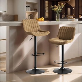 Zestaw 2 hokerów barowych z brązowego aksamit, obrotowych i regulowanych na wysokość