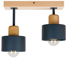 Antracytowa lampa sufitowa, dwupunktowy spot DAN30x7BU z drewna i meta