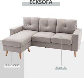 HOMCOM Sofa narożna 3-osobowa, w wyglądzie lnu, Chaiselongue odwracalne, 193x136x85 cm, Jasnoszary | Aosom PL