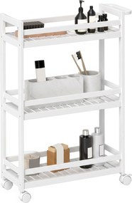 HOMCOM Wózek serwisowy, 3 poziomy, półki z lamelami, zabezpieczenie przed wypadaniem, bambus, 55 x 20 x 75 cm | Aosom PL
