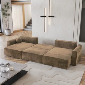 Masseno Narożnik FENTO z funkcją spania i pojemnikiem na pościel Narozniki U, Rozkładana sofa - Beżowy, MONOLITH 09