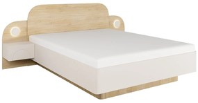 Łóżko 160 x 200 cm - Z szafkami nocnymi i oświetleniem LED - Kolor: Beżowy i Naturalny - DARTAGNO