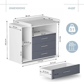 INFANTASTIC Przewijak , 113 x 53 x 101 cm, biało-szary