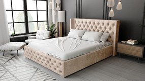 Emporius Rolia łóżko chesterfield 160x200 - pojemnik i stelaż, wysoka jakość - łóżko dwuosobowe 160x200 w stylu glamour - aksamit, beżowy (Paros 2)