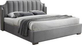 Łóżko ze skrzynią i zagłówkiem z bocznymi panelami 180 x 200 cm - Welur - Jasnoszary - TEOMIS