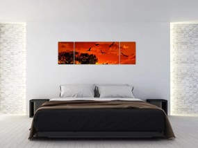 Obraz ptaków o zachodzie słońca (170x50 cm)