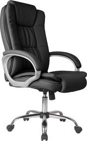 Fotel biurowy Karen z regulowaną wysokością i opuszczanym oparciem w czarnym skóropodobnym materiale.