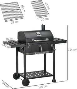 Outsunny Grill węglowy Grill BBQ-Grill, włącznie z termometrem, otwieraczem do butelek, 120 x 64 x 114 cm, czarny