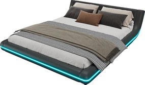 Łóżko dla dorosłych 160x200 cm - Łóżko dla dorosłych z oświetleniem LED - czarny poliuretan - bez materaca