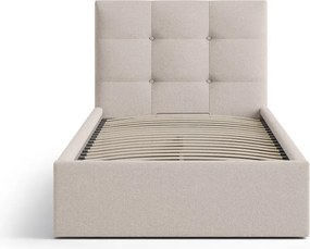 Jasnobrązowe tapicerowane łóżko jednoosobowe ze schowkiem ze stelażem 90x200 cm Phaedra – Micadoni