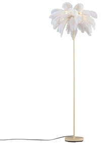Lampa podłogowa Art Deco beżowa z białymi piórami - Peahen ArtDeco Oswietlenie wewnetrzne