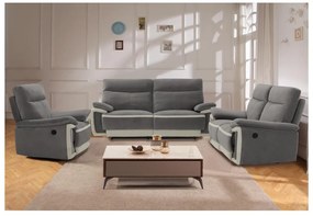 Kanapa 2-osobowa z weluru z elektryczną funkcją relax METTI - Szara z pasami ecru