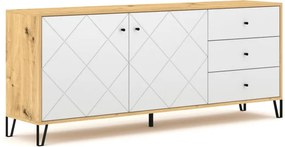 Komoda Dwudrzwiowa z Szufladami BACARDI 183 cm Dąb Artisan/Biały Nowoczesna